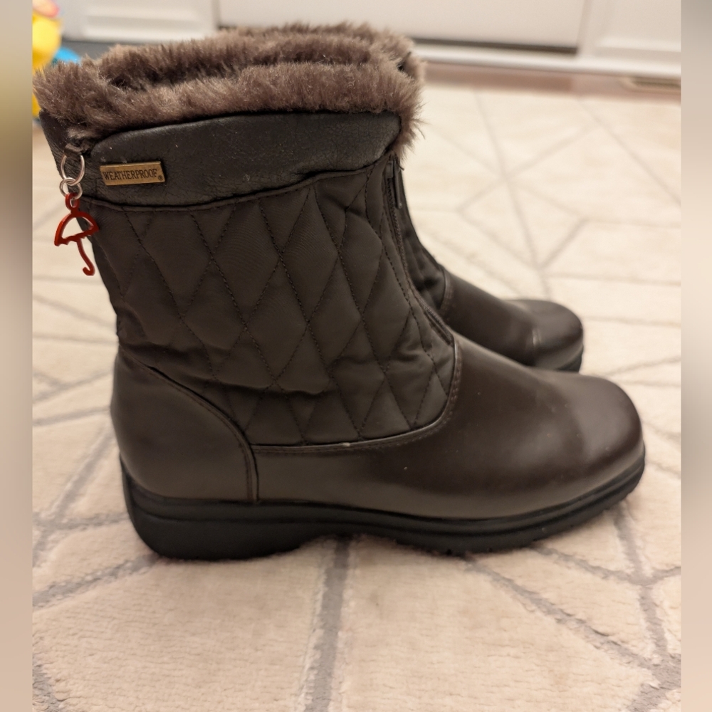 Weatherproof Chocolate Brown Square Toe Faux Fur … - image 3